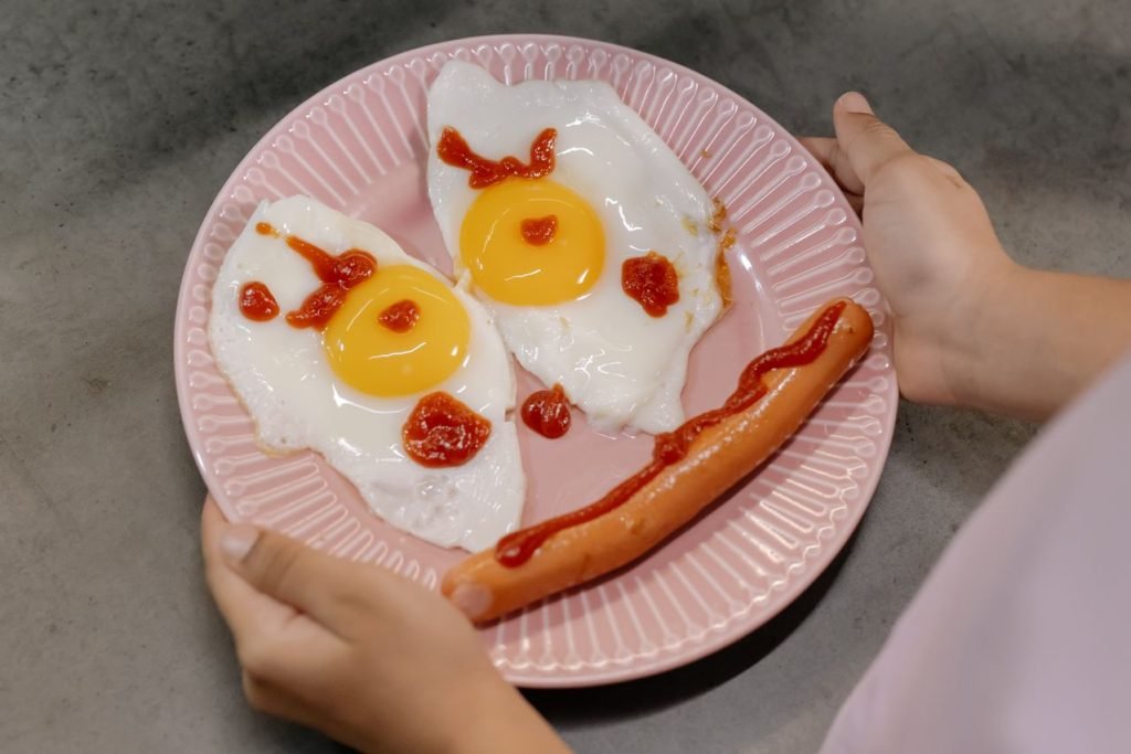 Colorful healthy kids breakfast plate